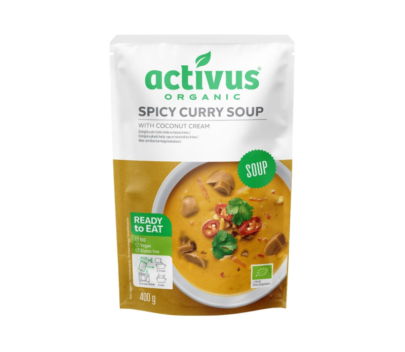 Activus BIO Pikantní curry polévka s kokosovým mlékem a houbami shiitake