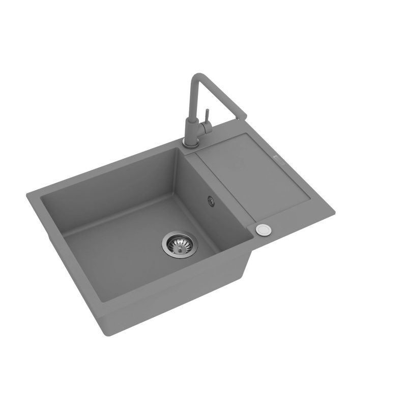 Helika Vestavný granitový dřez Tesa vč. baterie, betonově šedá, 78 x 50 cm