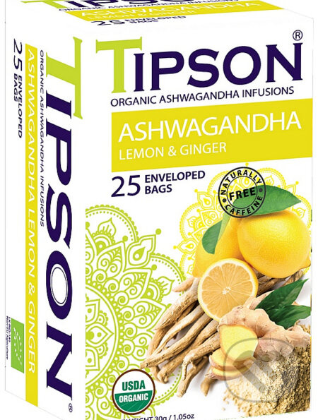 TIPSON BIO Ashwagandha Lemon & Ginger, 25x1,2g