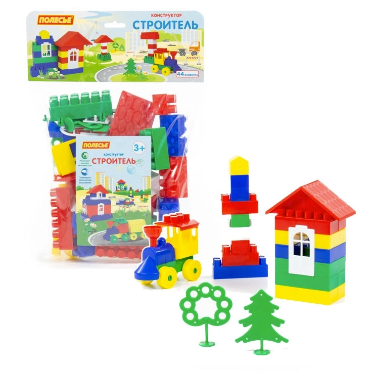 Stavebnice pro děti 44 dílů – barevné kostky s okny, dveřmi a kolečky