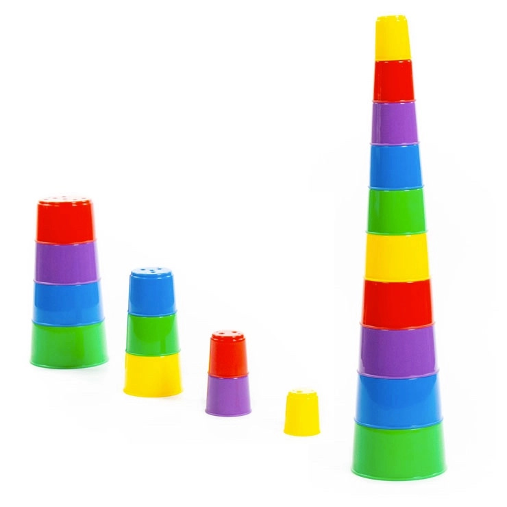 Skládací pyramida Duhová – věž z 10 kelímků, 42 cm