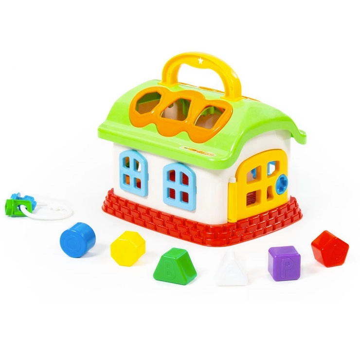 Veselý dětský domeček – tvarovací vkládačka s rukojetí