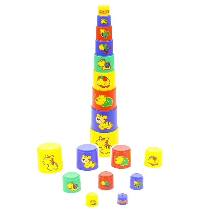 Polesie pyramidka Zvířátka – sada stohovacích kelímků (9 ks)