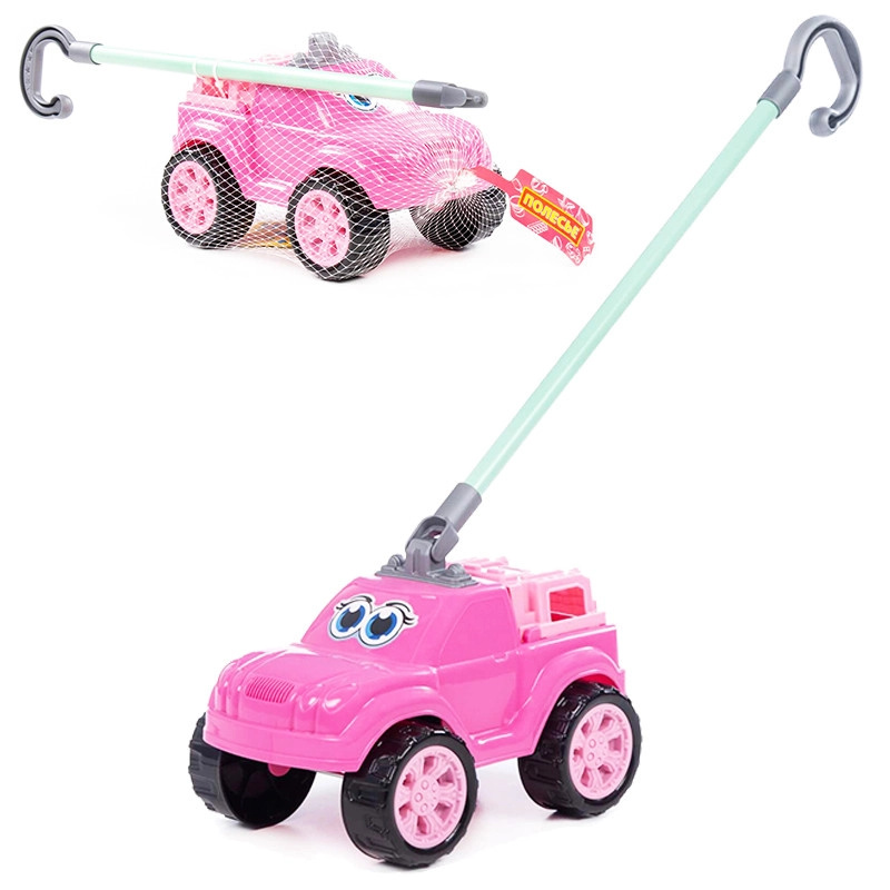 Růžové autíčko s rukojetí pro děti 3+