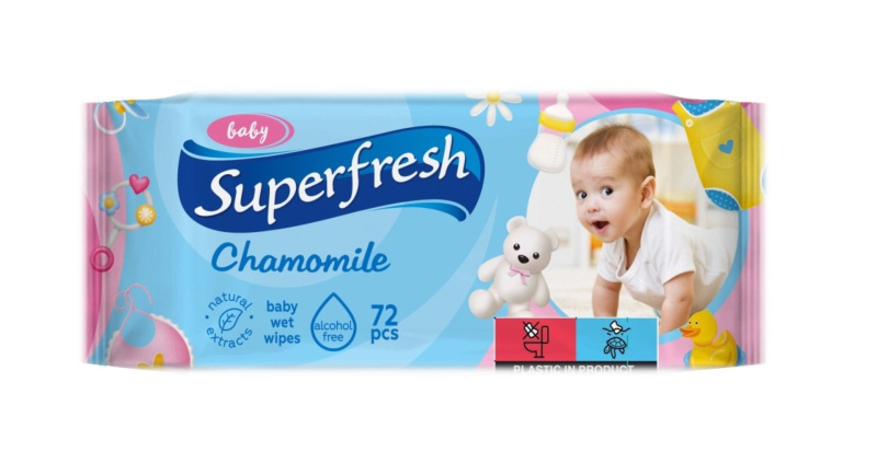 Superfresh Baby Chamomile dětské jemné vlhčené ubrousky pro citlivou pokožku 72 ks