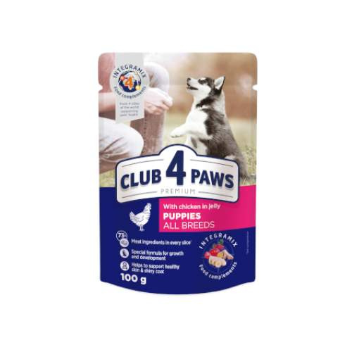 Club 4 Paws s kuřecím v želé 100 g – kapsička pro štěňata