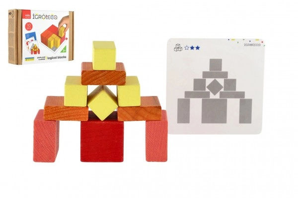 Teddies Hlavolam stavebnice dřevo 10 dílků v krabici 22x17x6cm