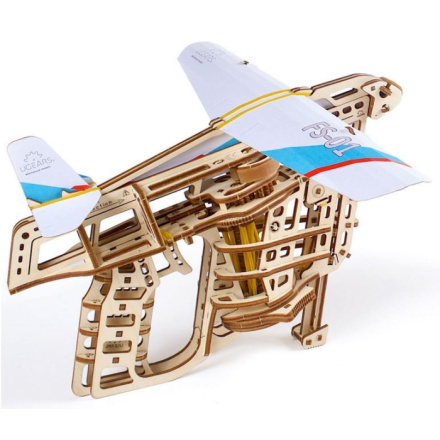 Ugears 3D dřevěné mechanické puzzle Vystřelovací letadlo