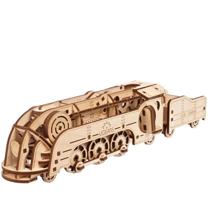 Ugears 3D dřevěné mechanické puzzle MINI Lokomotiva