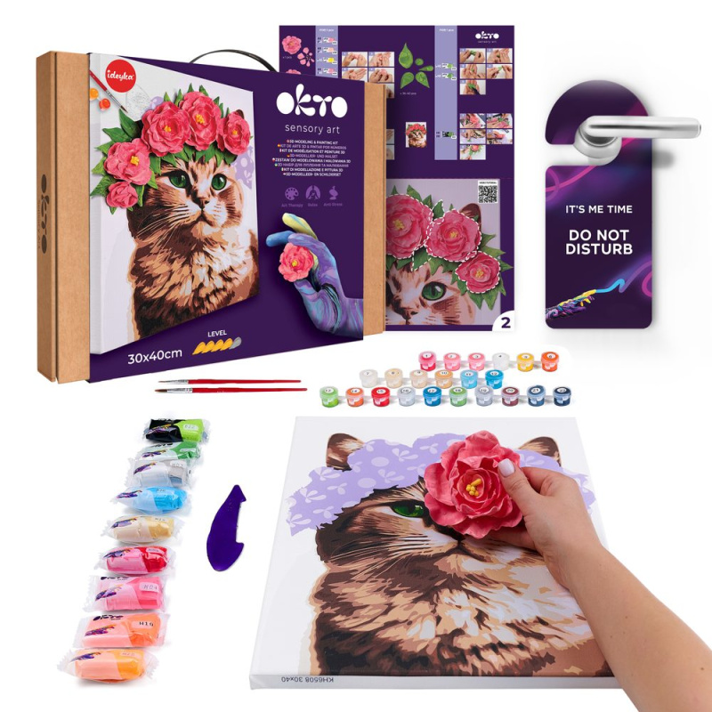 OKTO Malba a 3D modelování obraz "Kočka s květinovou korunkou" 30x40 cm