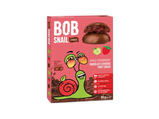 Šnek BOB jablečno-jahodová pochoutka v mléčné čokoládě se sladidlem 60g