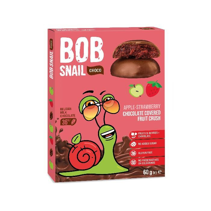 Šnek BOB jablečno-jahodová pochoutka v mléčné čokoládě se sladidlem 60g