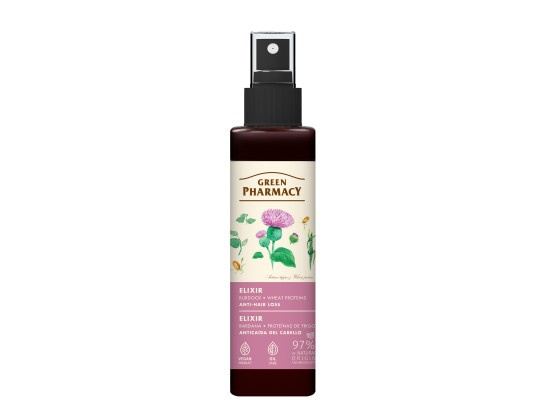 Green Pharmacy Burdock & Wheat proteins Elixir bezoplachová vlasová péče proti vypadávání vlasů 150 ml