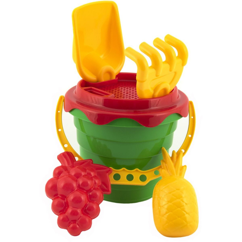 Teddies Sada na písek plast kbelík se sítkem 15x13cm, lopatka, hrabičky, 2 bábovky 4 barvy v síťce