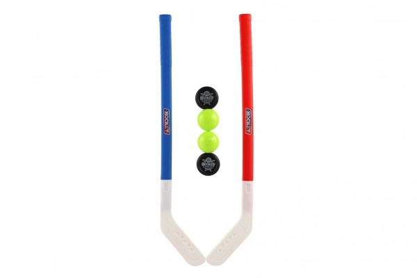 Teddies Hokejka plast 73cm s pukem a míčkem 2 barvy v síťce