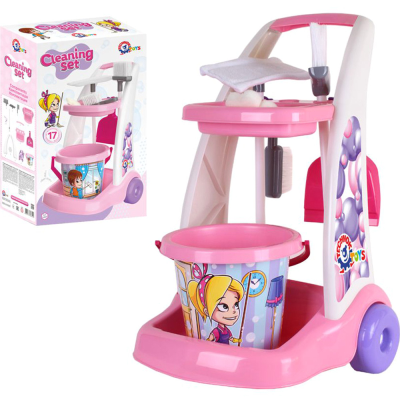 Uklízecí sada/ uklízečka plast s vozíkem s doplňky