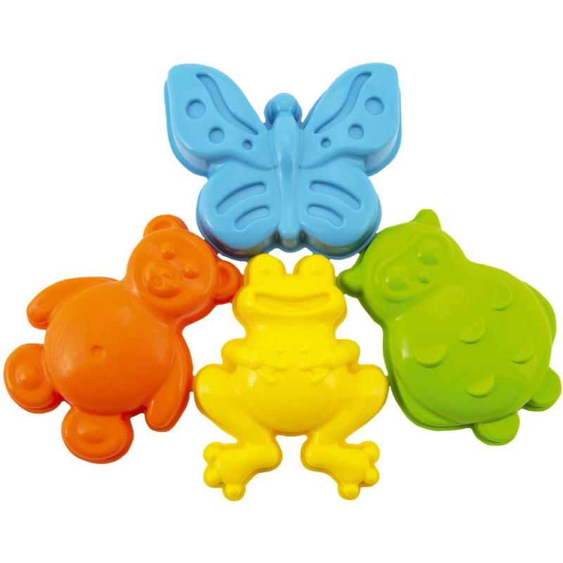 Formičky Bábovky na písek plast zvířátka 4 ks v síťce 12x10x8cm 12m+