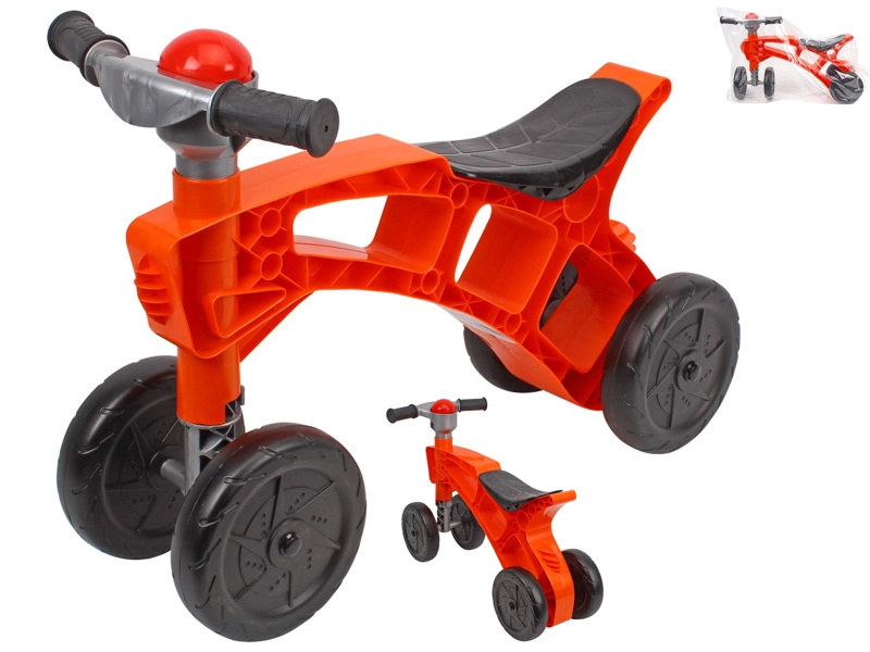 Dětské odrážedlo motorka se čtyřkolovou stabilní konstrukcí