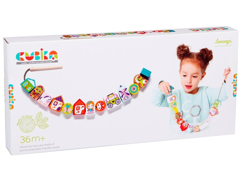 CUBIKA 14309 Navlékací pohádka - navlékací set - 13 dřevěných dílů a 8 předloh