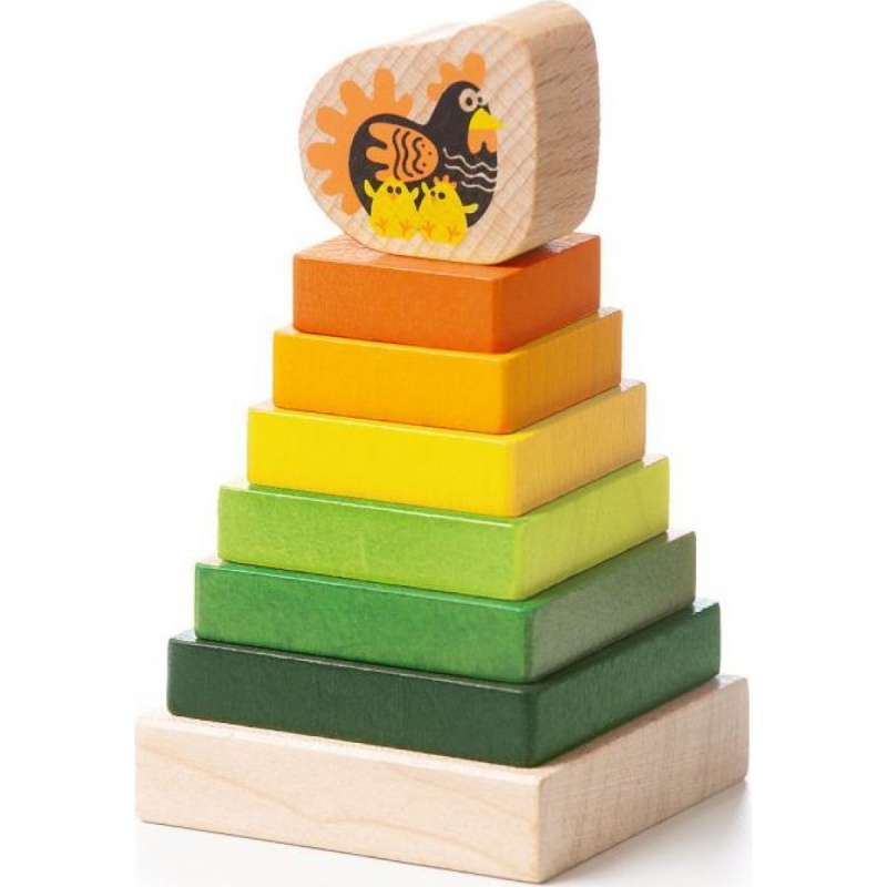 CUBIKA 15276 Barevná pyramida se slepičkou - dřevěná skládačka 8 dílů
