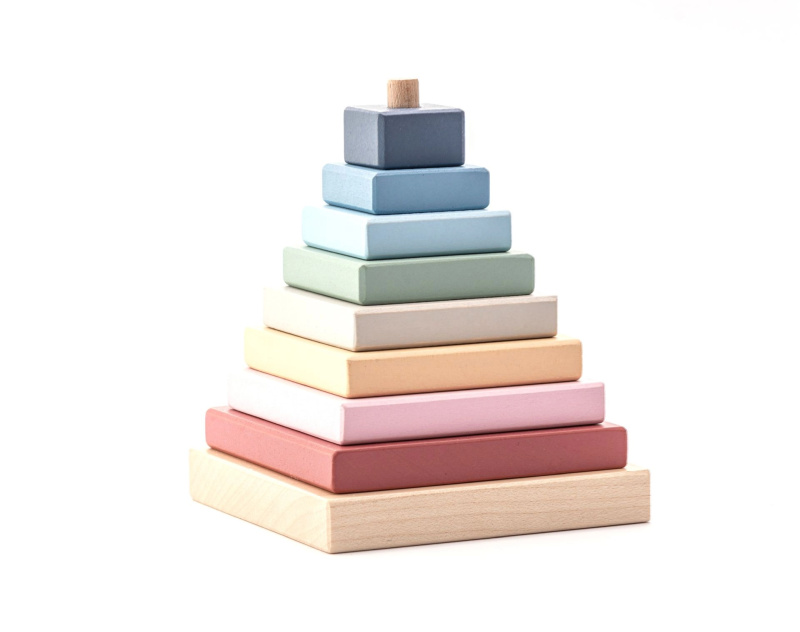 Cubika pastelová barevná pyramida – dřevěná skládačka 9 dílů