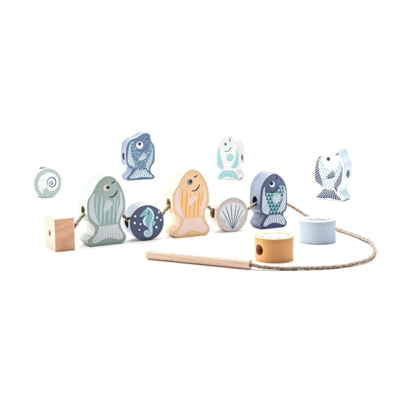 Cubika pastel navlékací ryby a mořští živočichové – dřevěný navlékací set