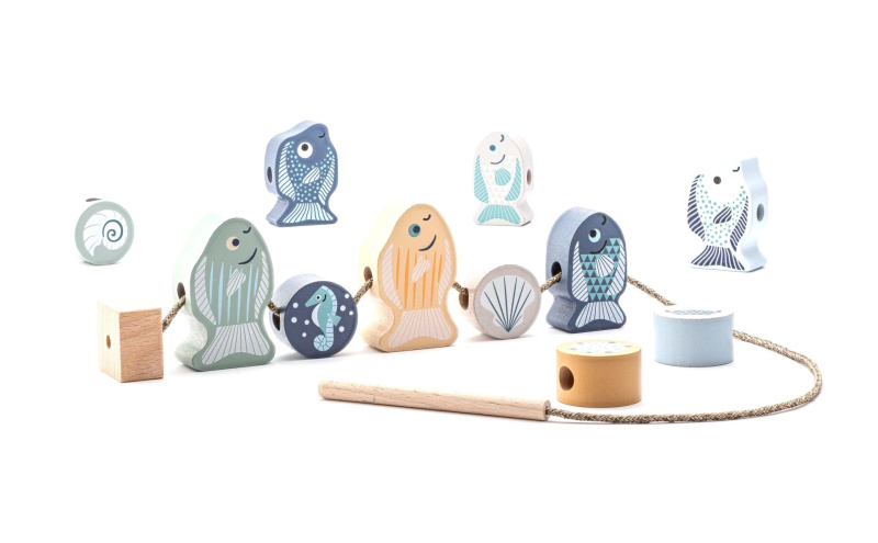 Cubika pastel navlékací ryby a mořští živočichové – dřevěný navlékací set