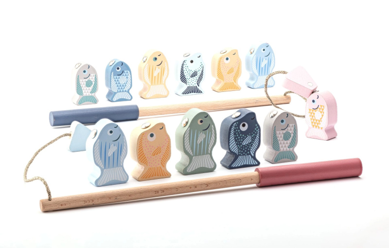 Cubika pastel rybolov – dřevěná magnetická hra pro děti, 14 dílů