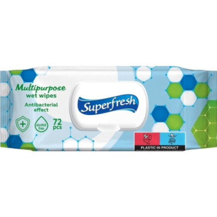 Superfresh Multipurpose vlhčené ubrousky s antibakteriální přísadou 72 ks