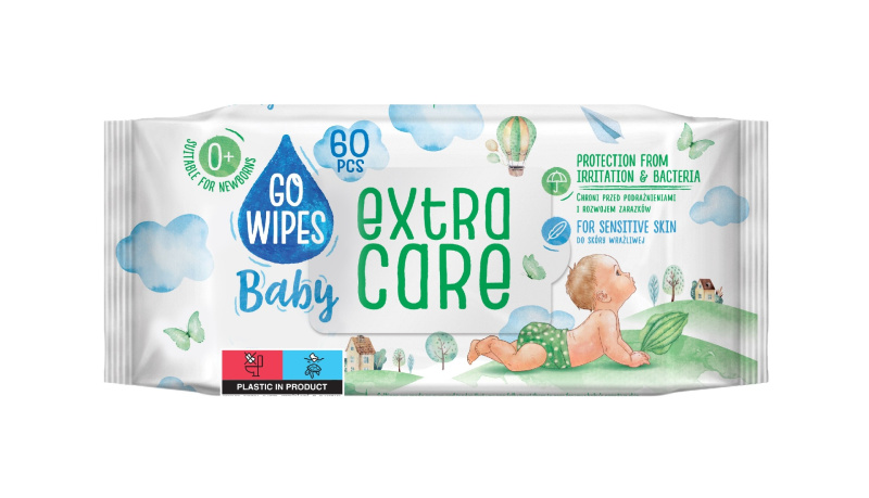 GoWipes Extra Care vlhčené čisticí ubrousky pro děti pro citlivou pokožku 0+ 60 ks