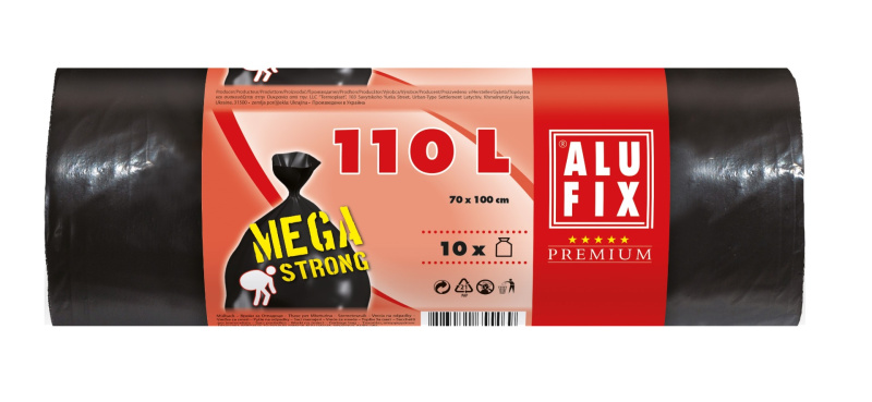 Alufix Pytle na odpadky černé extra pevné, 110 l, 70×100 cm