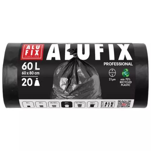 Pytle na odpad Alufix - 60 l, 20 ks, 21 µm, LDPE, 60 × 80 cm, černé