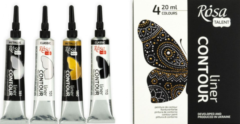Sada univerzálních kontur 4x20ml – metalické a klasické barvy