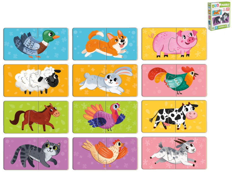 Dětské puzzle zvířátka v krabičce (24 dílků, 12 obrázků) od 18 měsíců