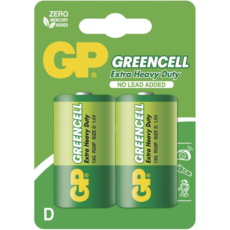 Zinková baterie GP Greencell D (R20), 2 ks