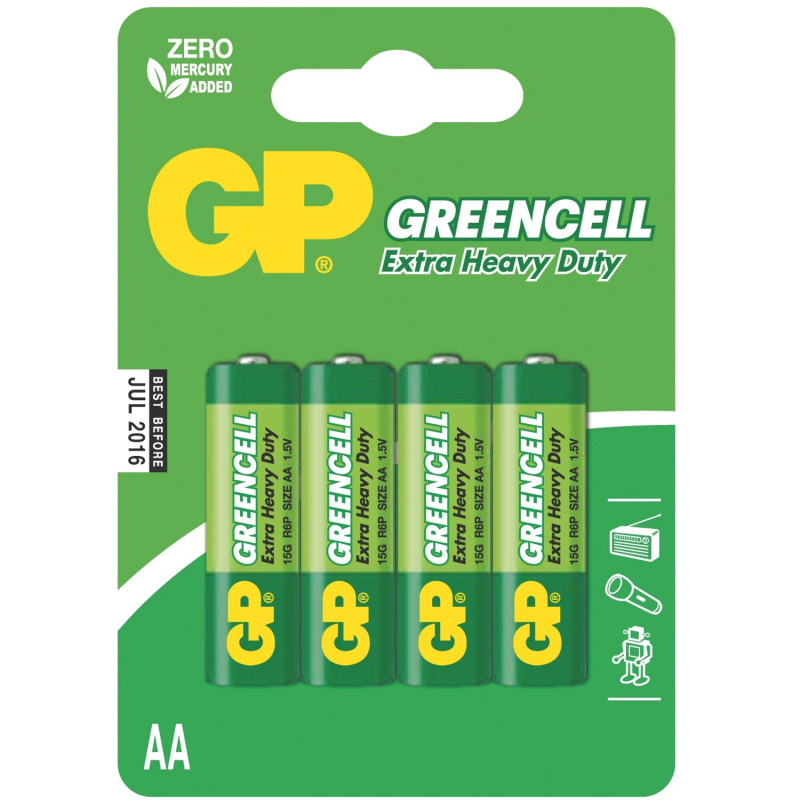 Zinková baterie GP Greencell AA (R6), 4 ks