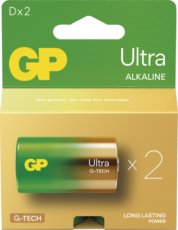 Alkalické baterie GP Ultra - D, LR20, 1,5V, 2 ks