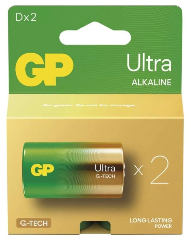 Alkalické baterie GP Ultra - D, LR20, 1,5V, 2 ks