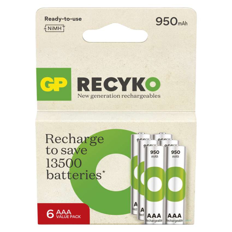 Nabíjecí baterie GP ReCyko 950 - AAA, HR03, 950 mAh, 6 ks