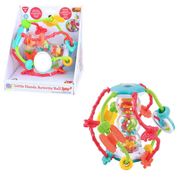 Teddies Chrastítko koule/míček edukační plast 15cm pro nejmenší v krabici 18x19x17cm 6m+