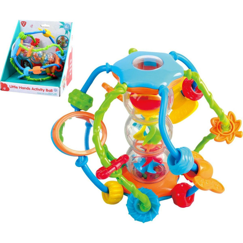 Teddies Chrastítko koule/míček edukační plast 15cm pro nejmenší v krabici 18x19x17cm 6m+