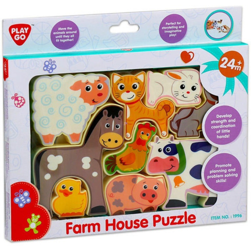 Teddies puzzle/vkládačka deskové farma 20x14cm v krabičce 24x21x2cm