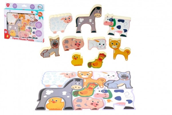 Teddies puzzle/vkládačka deskové farma 20x14cm v krabičce 24x21x2cm