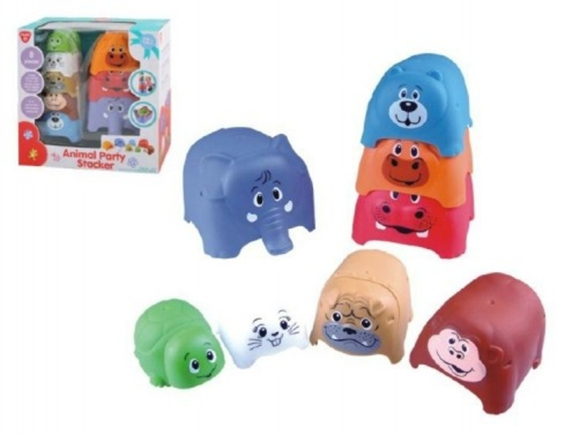 Pyramida/věž kubus zvířátka 8ks plast