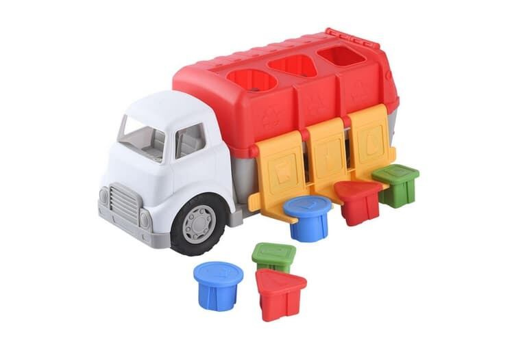 Plastové popelářské auto s koši a vkládačkou, volný chod, 34 cm
