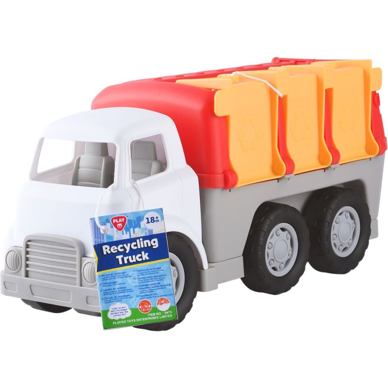 Plastové popelářské auto s koši a vkládačkou, volný chod, 34 cm
