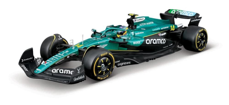 Bburago - RACE F1 v dekorativním boxu, Aston Martin AMR25 (2025), #14 Fernando Alonso, 1:24