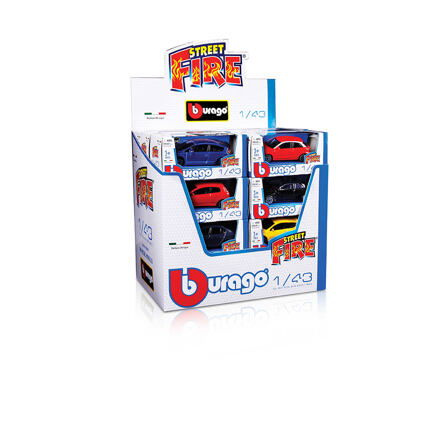 Bburago Auto Street Fire kov/plast mix druhů v krabičce 13x6x5 5cm 24ks v boxu 1:43