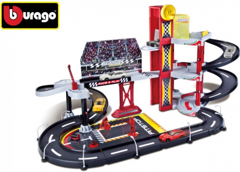 Bburago 1:43 Ferrari Race & Play Racing Garage + auto
