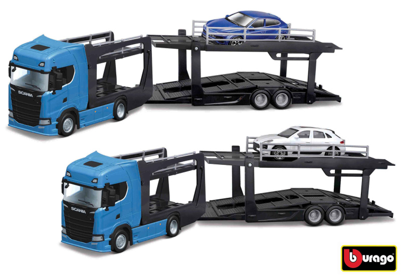Bburago Kamion Multicar Carrier Scania 770S Black + Lamborghini Urus 1:43